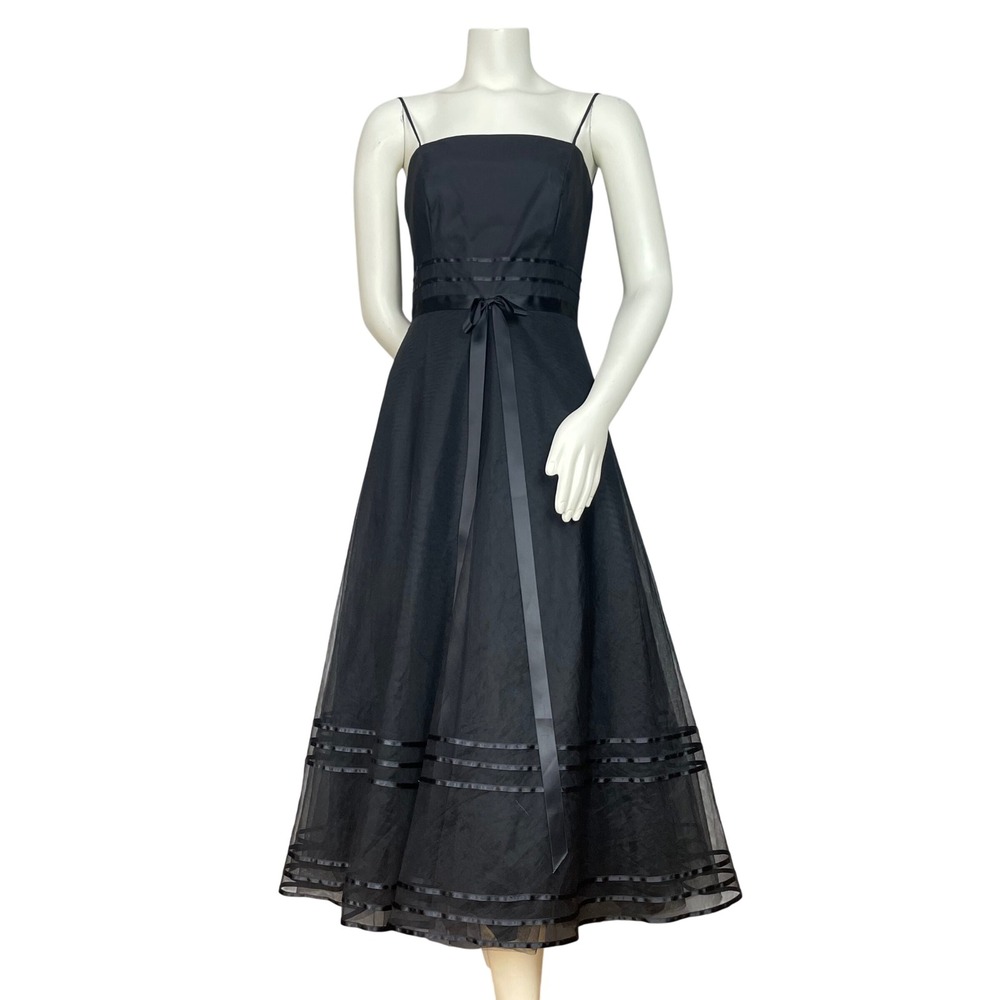Vintage Lazaro Formal Dress Prom Tea Length Evening Gown‎ Dress Women Black 90s
